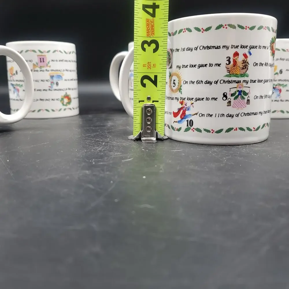 Set of 6 Twelve Days of Christmas Coffee Mugs Holiday Ceramic Cups